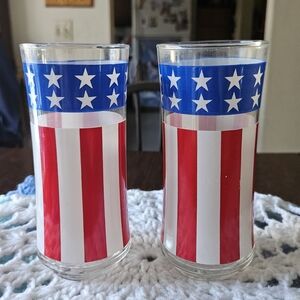 Vintage Libbey Stars & Stripes Drinking Glass, American Flag Patriotic Glass (2)